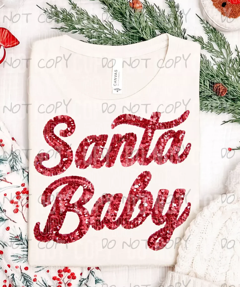 Santa Baby Faux Sequins Dtf Print Transfer Youth 8"