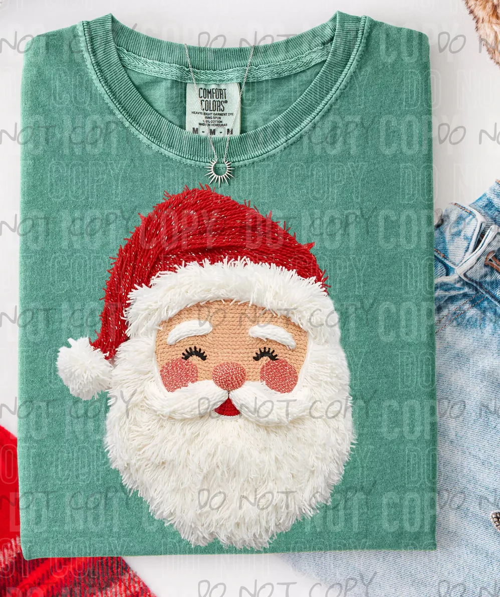 Realistic Santa Faux Yarn Dtf Print Transfer Adult 11"