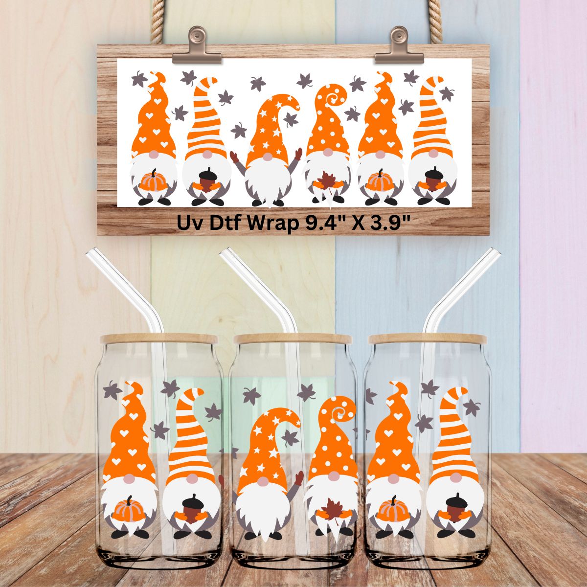 Uv Dtf Wrap Orange Fall Gnomes