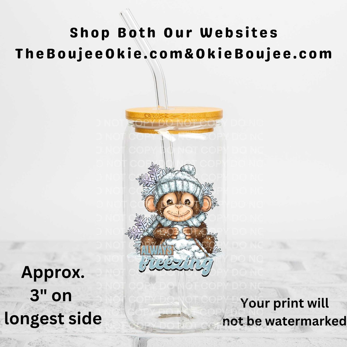 Cute Little Monkey Always Freezing Uv Dtf Decal