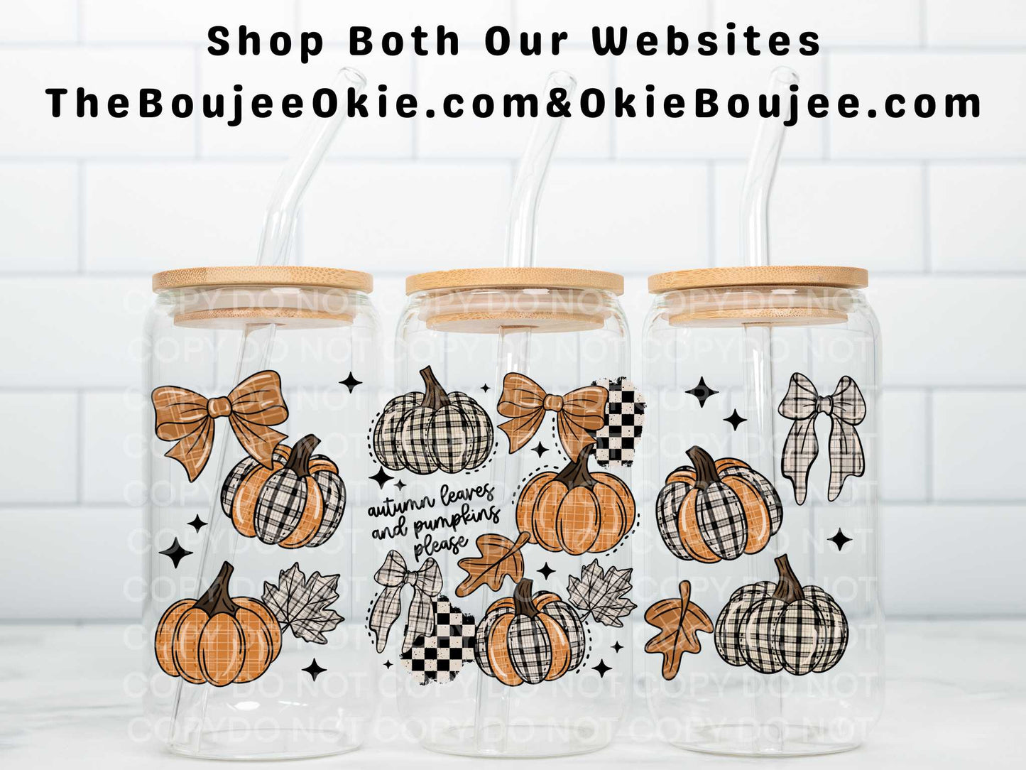 Autumn Leaves and Pumpkins Please Uv Dtf Wrap Double Sided Plaid Pumpkins & Bows