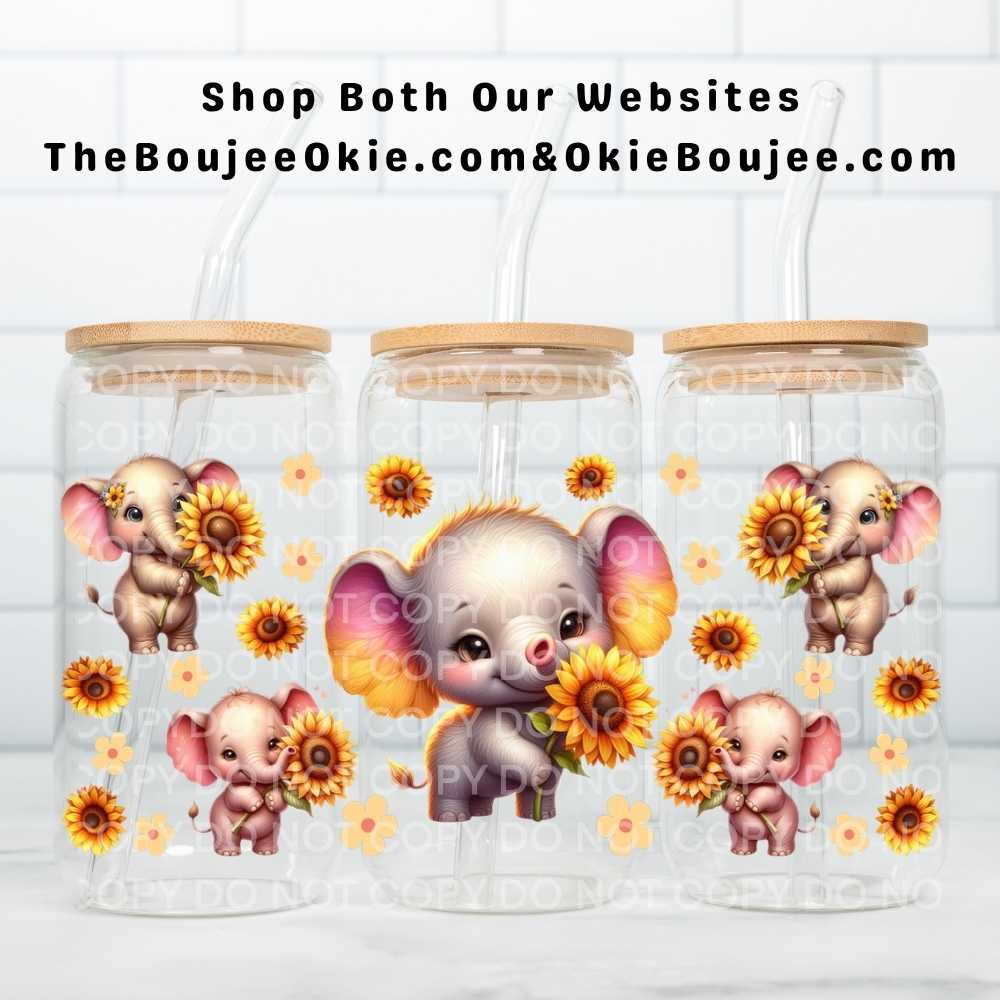 Baby Elephant Sunflowers Uv Dtf Cup Wrap Double Sided