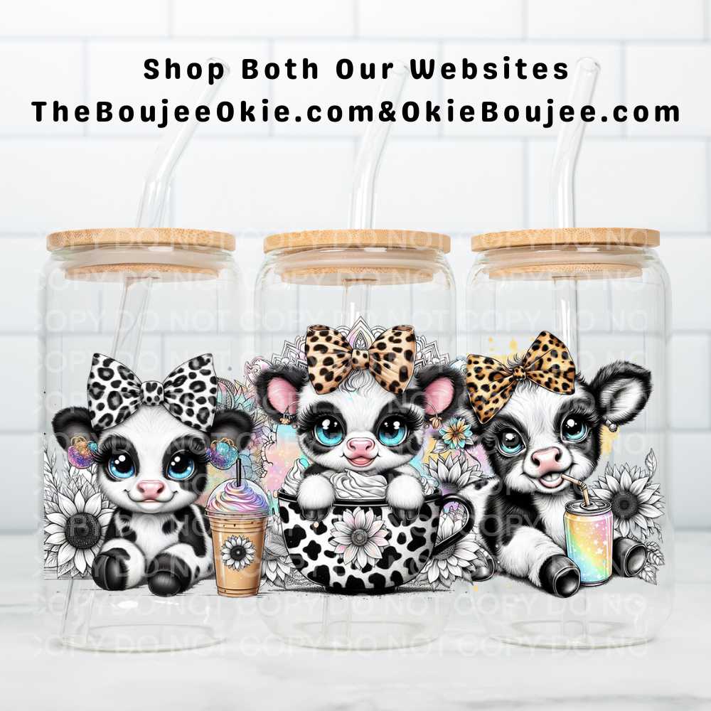 Black & White Baby Highland Cows Uv Dtf Wrap Double Sided