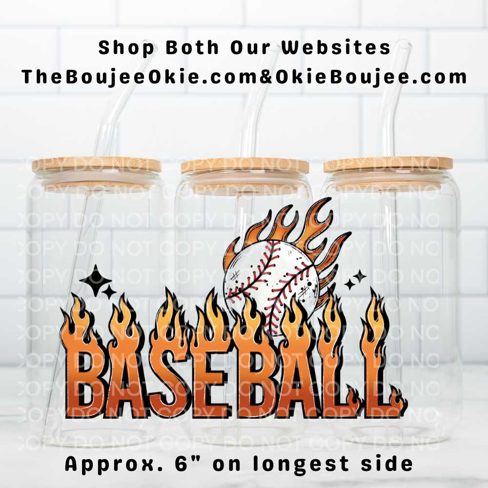 Baseball Flames Large Uv Dtf Decal Double Sided