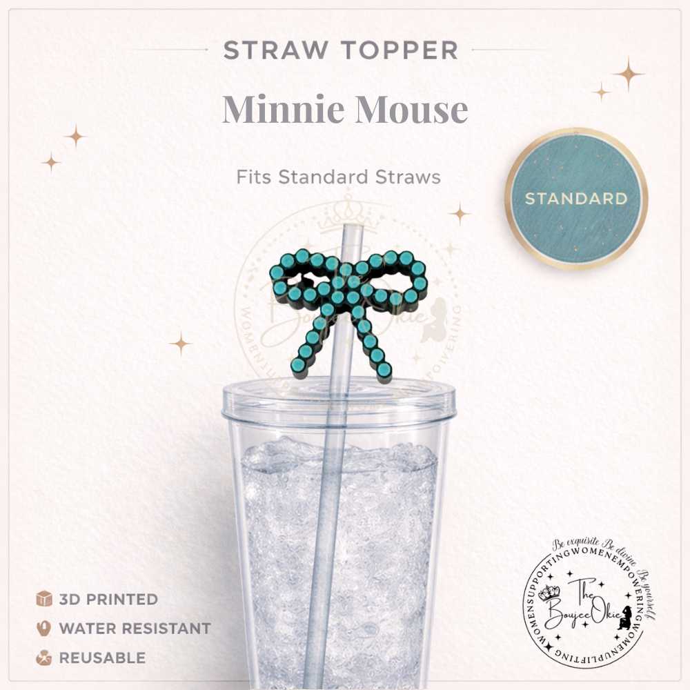 Beaded Turquoise Bow Straw Topper For Standard or Stanley Sized Straws
