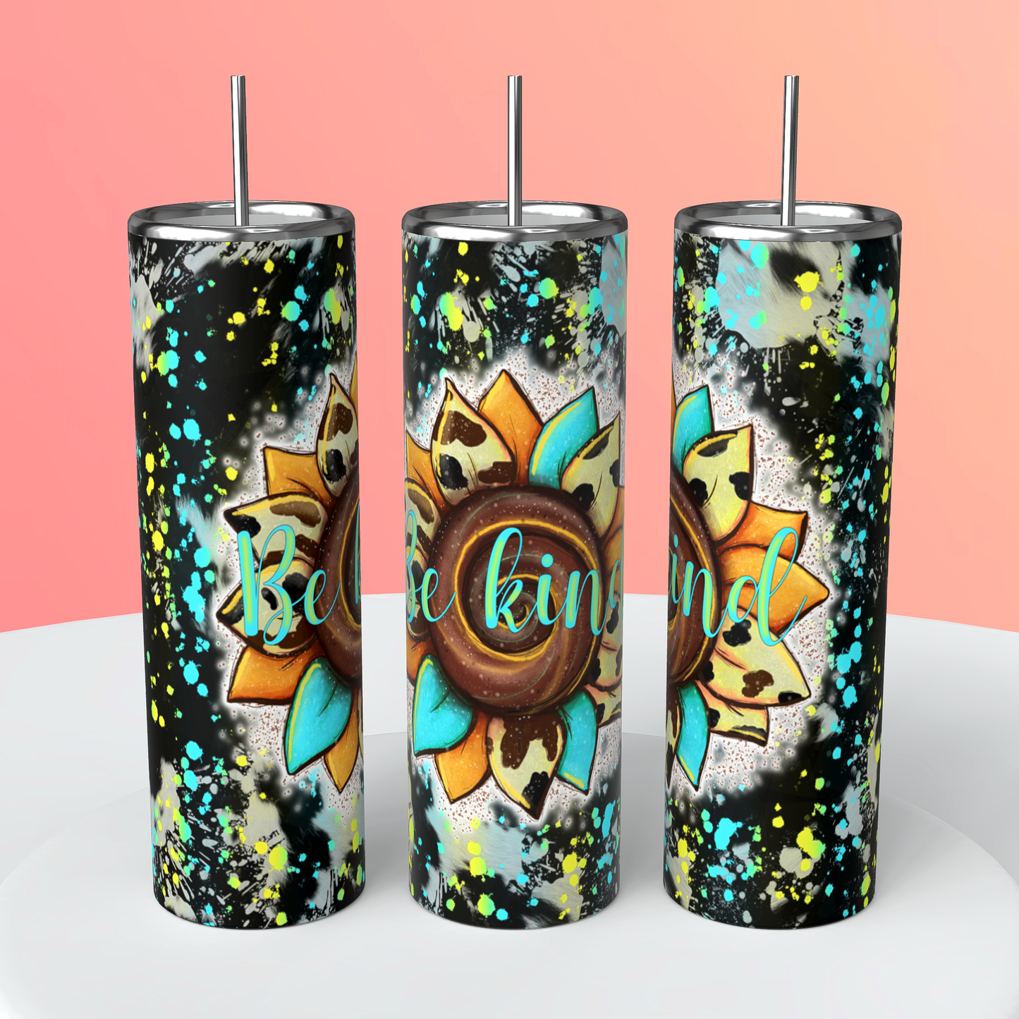 Be Kind Sunflower 20oz Skinny Tumbler Sublimation Print
