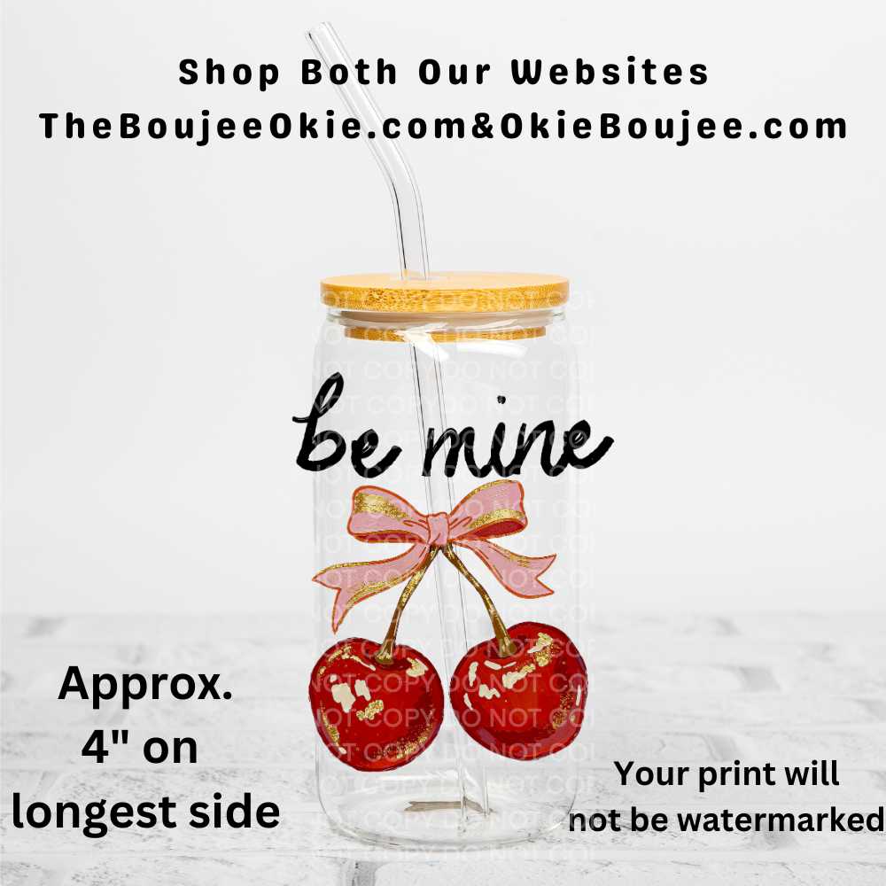 Be Mine Bow Cherries Uv Dtf Decal Double Sided Valentine