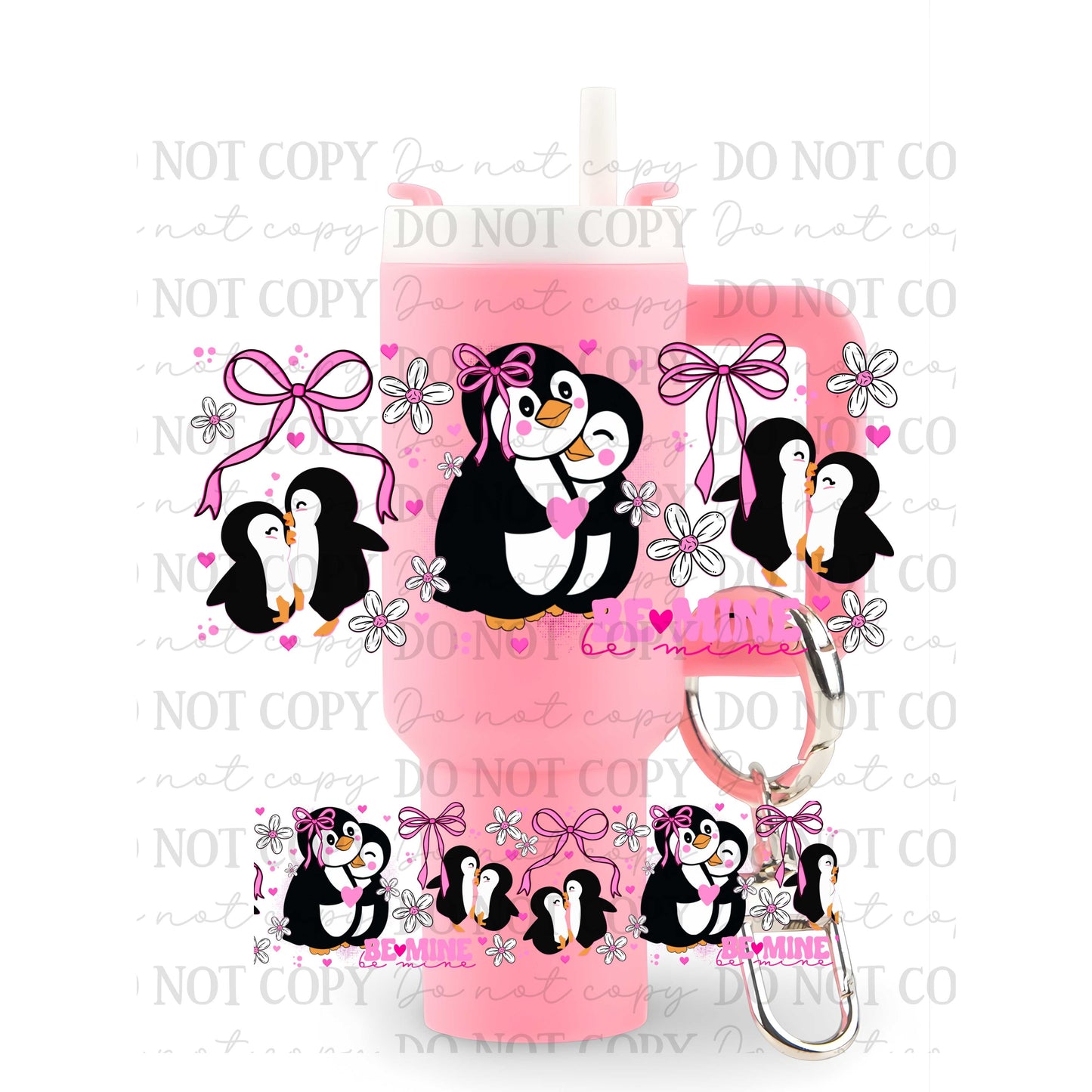 Be Mine Valentine Penguin Uv Dtf Wrap For Mini Tumbler Keychains (