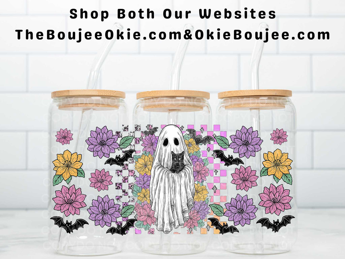 Ghost Holding Black Cat Uv Dtf Wrap Double Sided