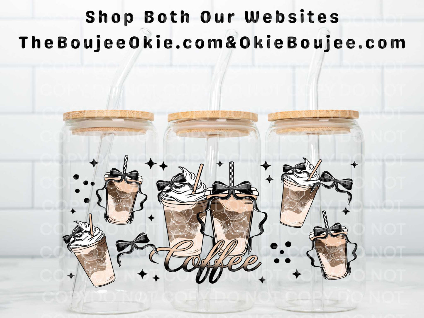 Iced Coffees Black Coquette Bows Double Sided Uv Dtf Wrap