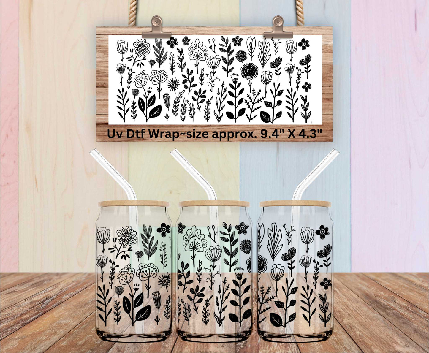 Uv Dtf Wrap Black Floral Stems | Double Sided Flower Stems Black