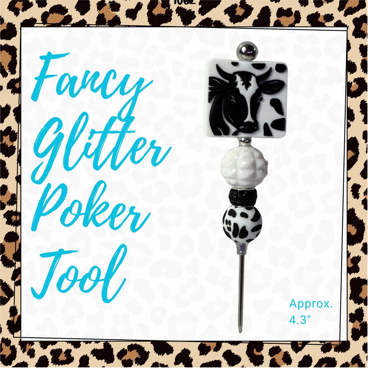Fancy Beaded Glitter Poker Tool-Black & White Cow