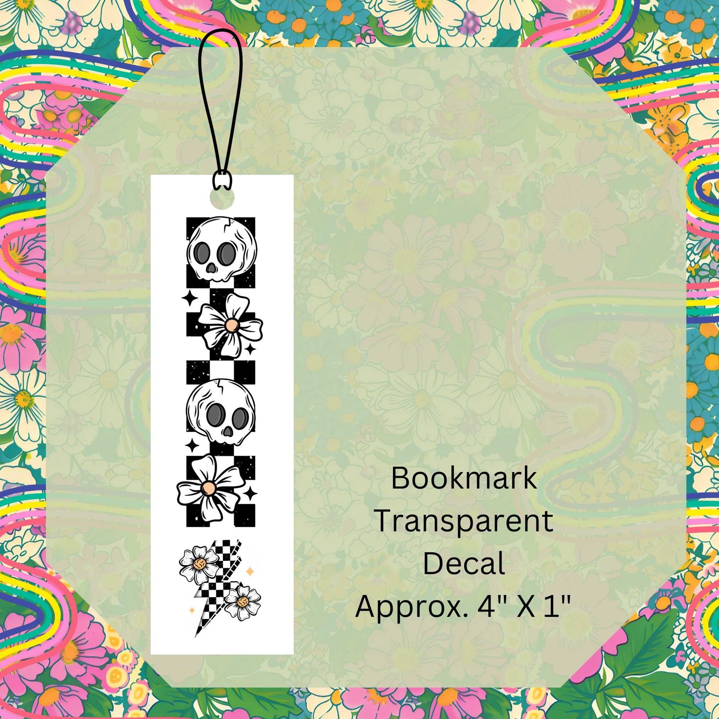 Black & White Checkered Skulls Design Single-Sided UV DTF Bookmark Decal