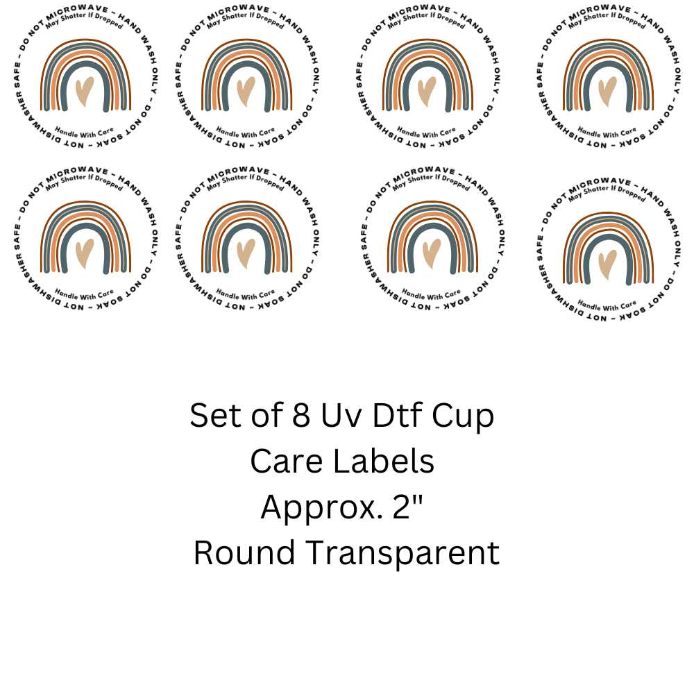 Boho Rainbow Cup Care Labels Set of 8 Uv Dtf Decals