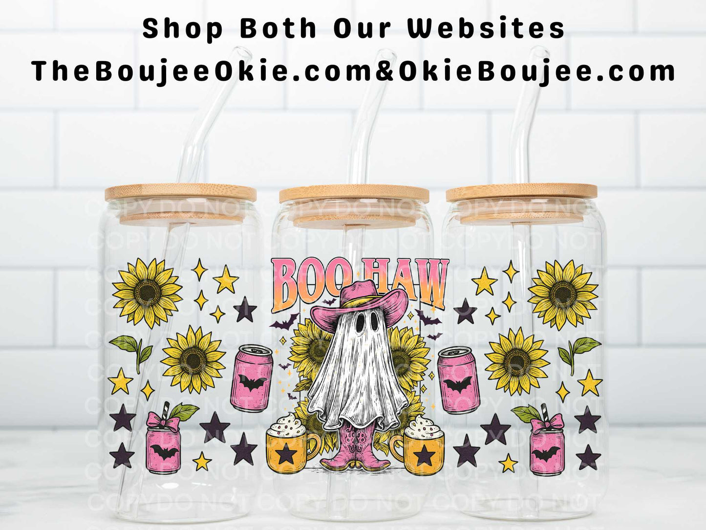 Boo Haw Cowboy Ghost & Sunflwers Uv Dtf Wrap Double Sided