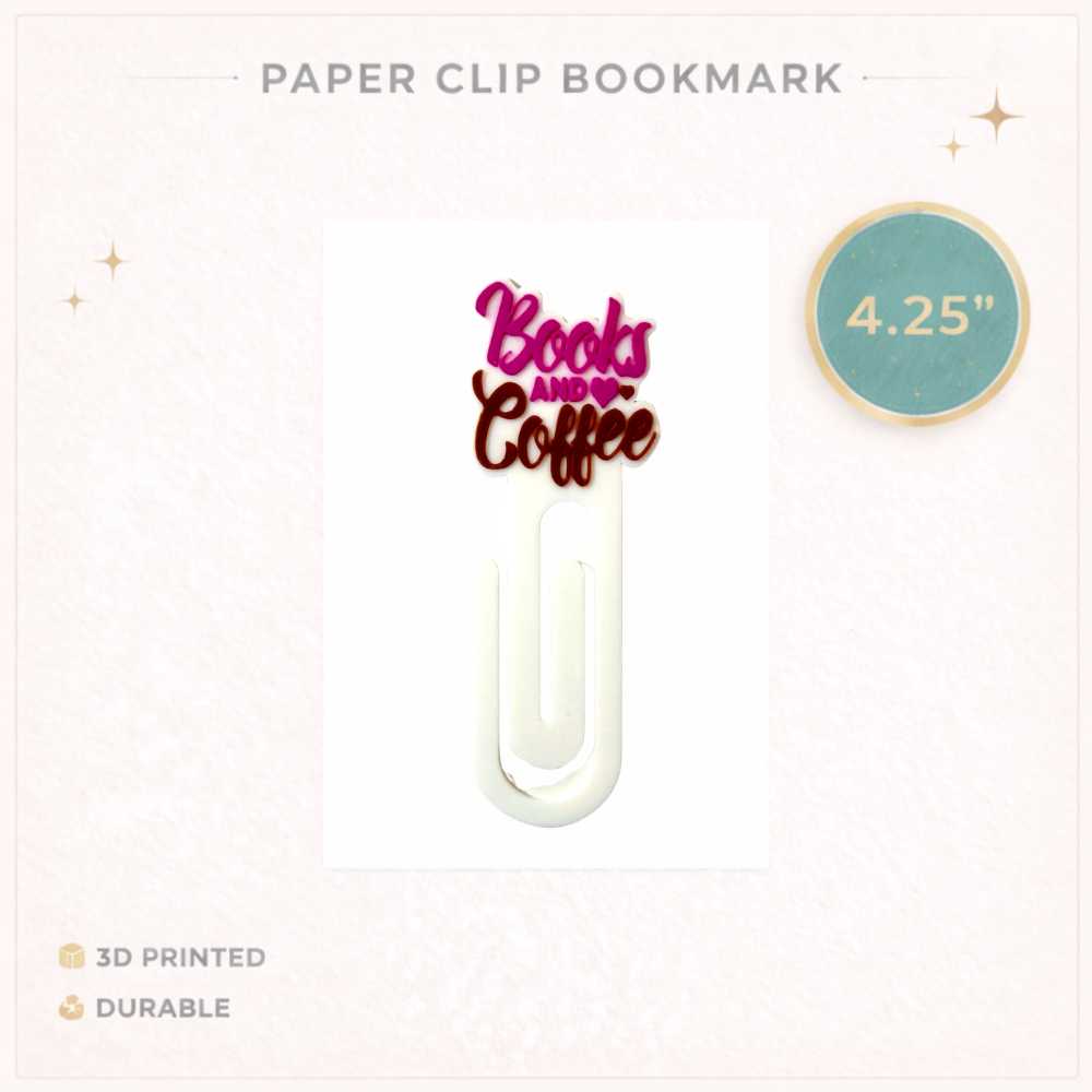Books And Coffee Cute 3D Printed Paperclip Bookmark 4.25” | Book Lover Gift | Aesthetic Bookmark Clip | Planner Accessory | Teacher Gift