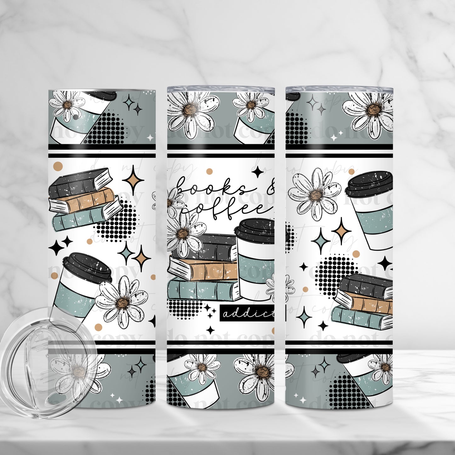 Books & Coffee Addict 20oz Skinny Tumbler Sublimation Print