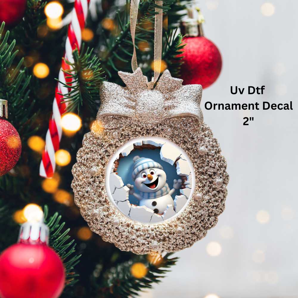 Cartoon Snowman Christmas Ornament or Magnet UV DTF Decal