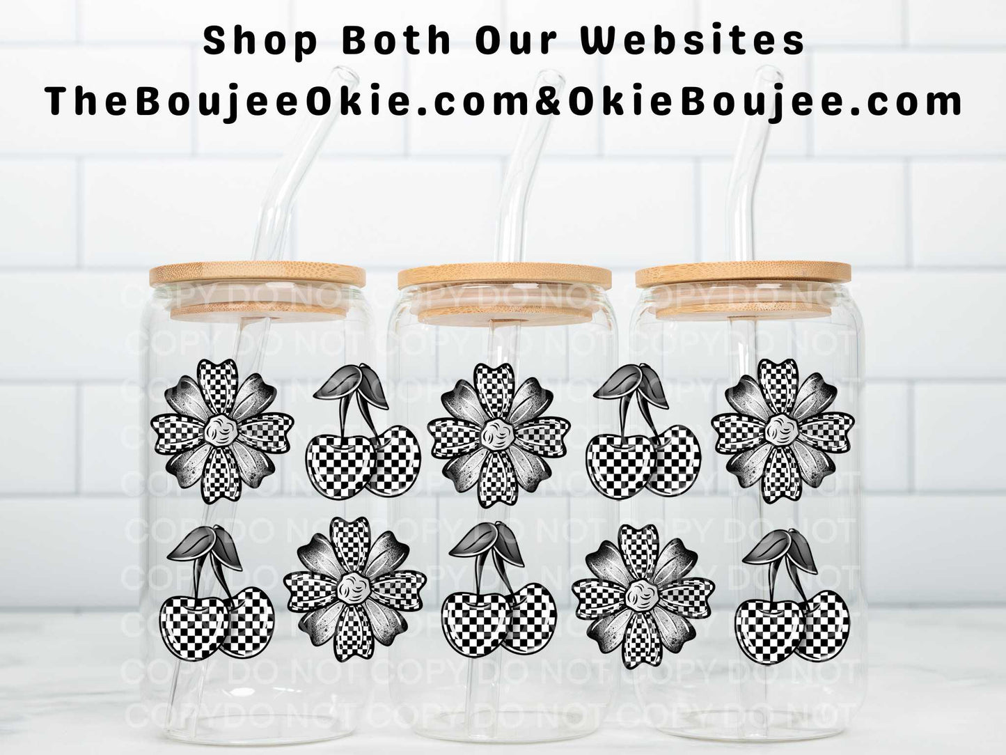 Checkered Cherries & Flowers Uv Dtf Wrap