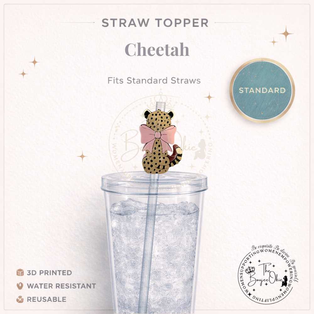 Cheetah Pink Bow Straw Topper For Standard Straws