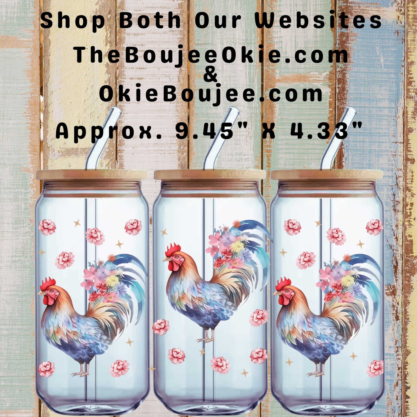 Pretty Roosters Double-Sided UV DTF Wrap Rooster Chicken