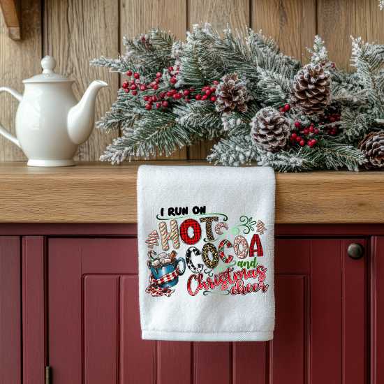 I Run On Hot Cocoa And Christmas Cheer Towel Sublimation Print