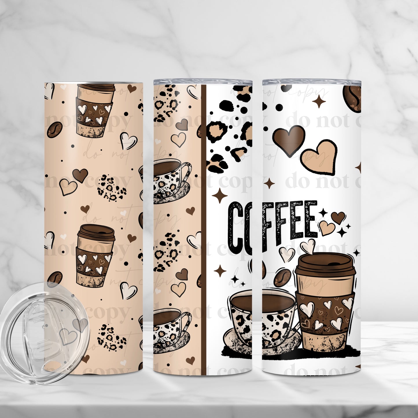 Coffee Beans Hearts 20oz Skinny Tumbler Sublimation Print