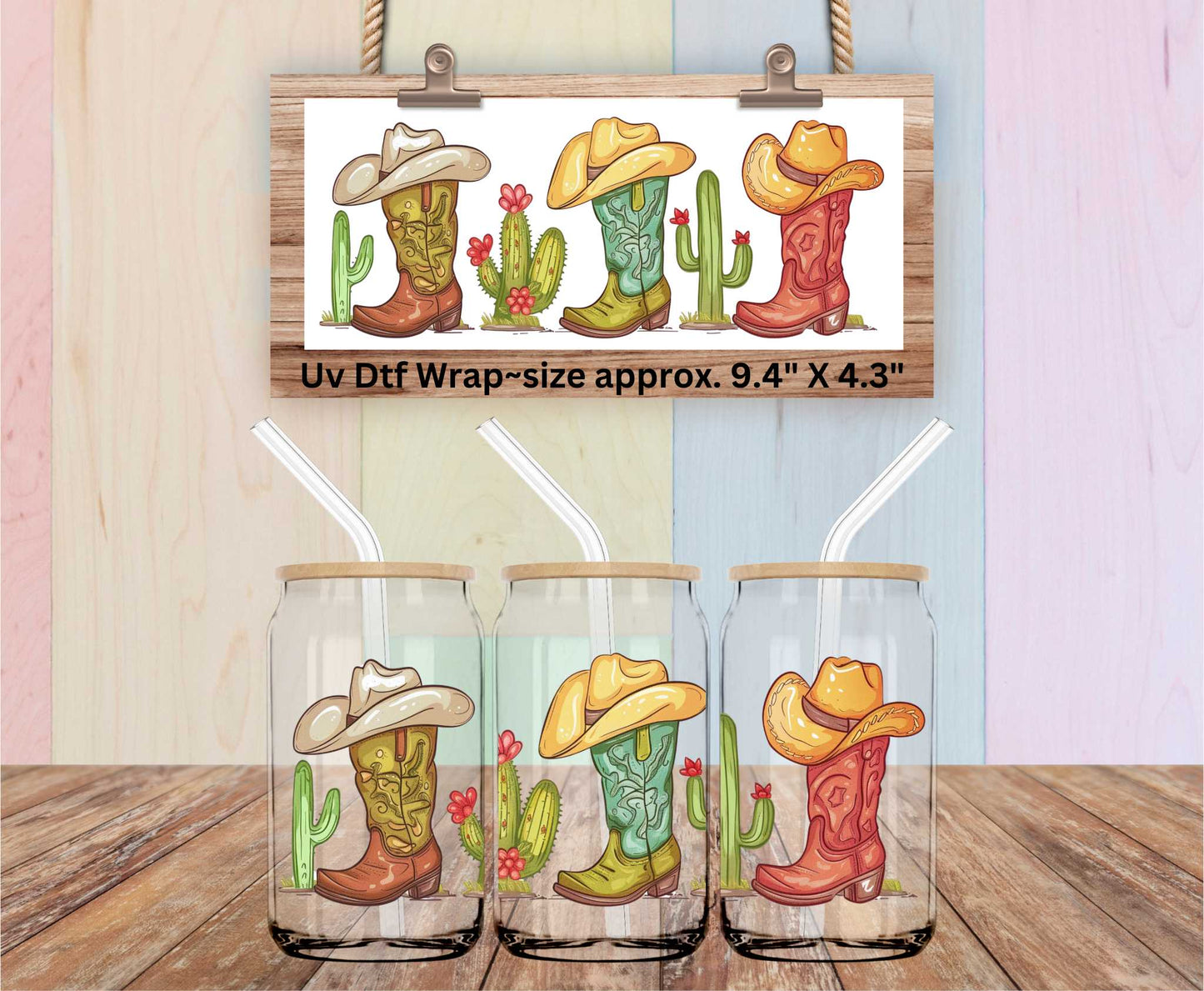 Uv Dtf Wrap Cowboy Boots & Hats| Double Sided
