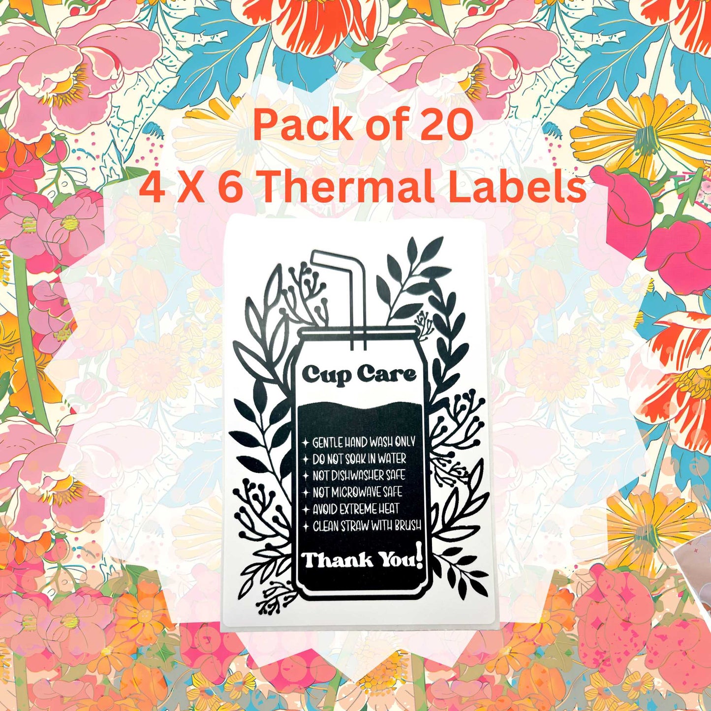 Pack of 20 Cup Care Thermal Label Shipping Packaging Stickers