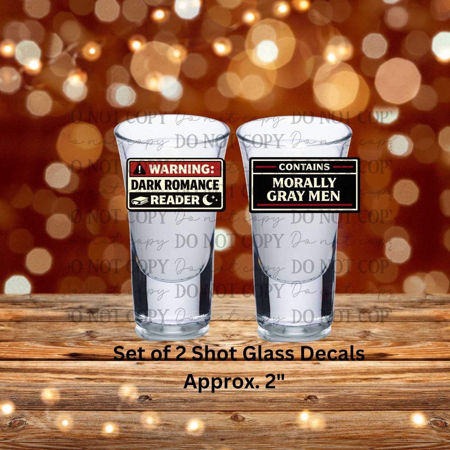 Warning Dark Romance Reader & Contains Morally Gray Men Uv Dtf Shot Glass Decals Set of 2