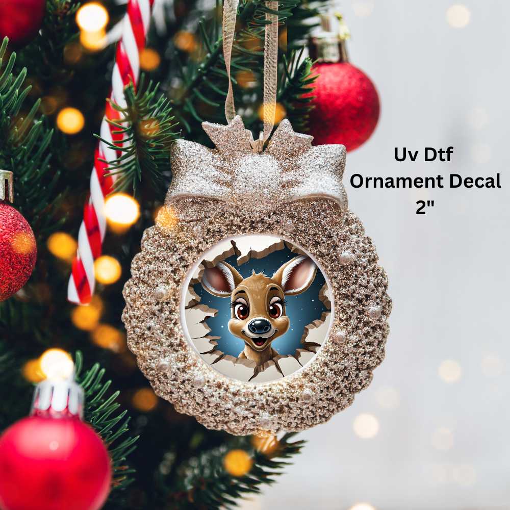 Cute Cartoon Reindeer Christmas Ornament or Magnet UV DTF Decal