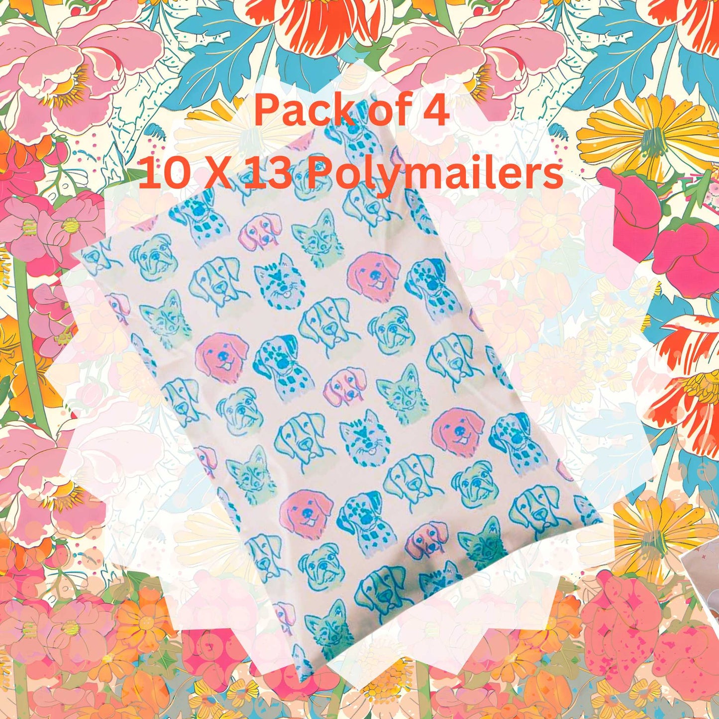 Pack of 4 Polymailers~Cute Dogs Design~10 X 13
