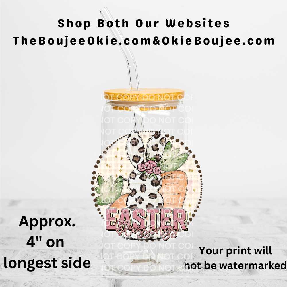 Easter Blessings UV DTF Double-Sided Decal – 16oz Glass Can & Tumbler Design