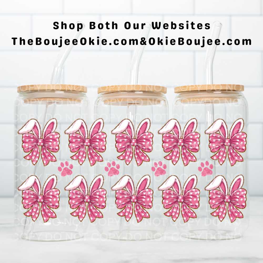Easter Bunny Ears & Bows UV DTF Double-Sided Wrap – 16oz Glass Can & Tumbler Design