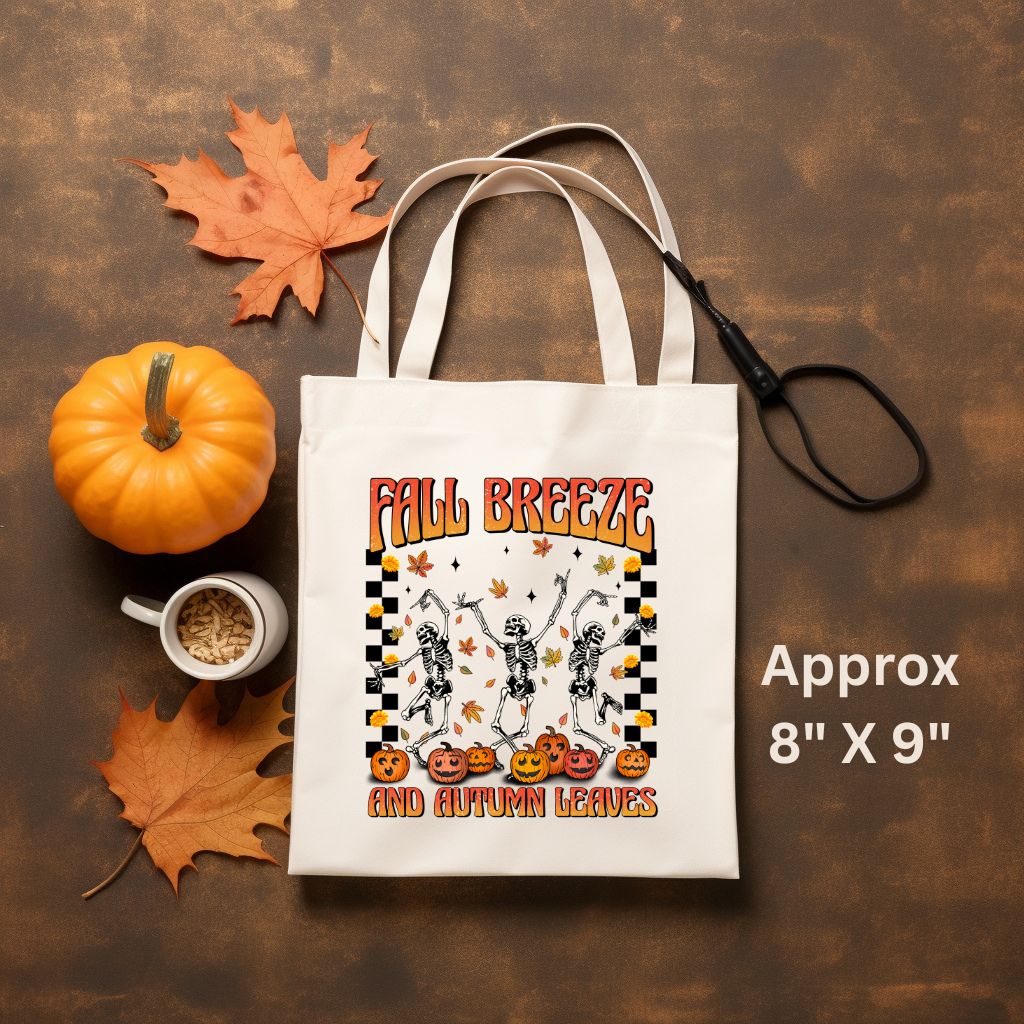 Fall Breeze And Autumn Leaves Dancing Skeletons Tote Bag Sublimation Print