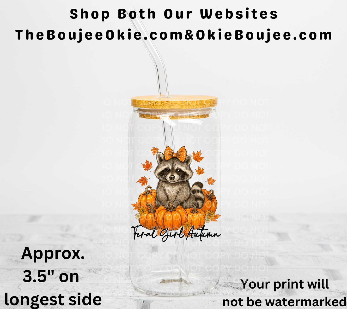 Feral Girl Autumn Raccoon UV DTF Decal Double Sided