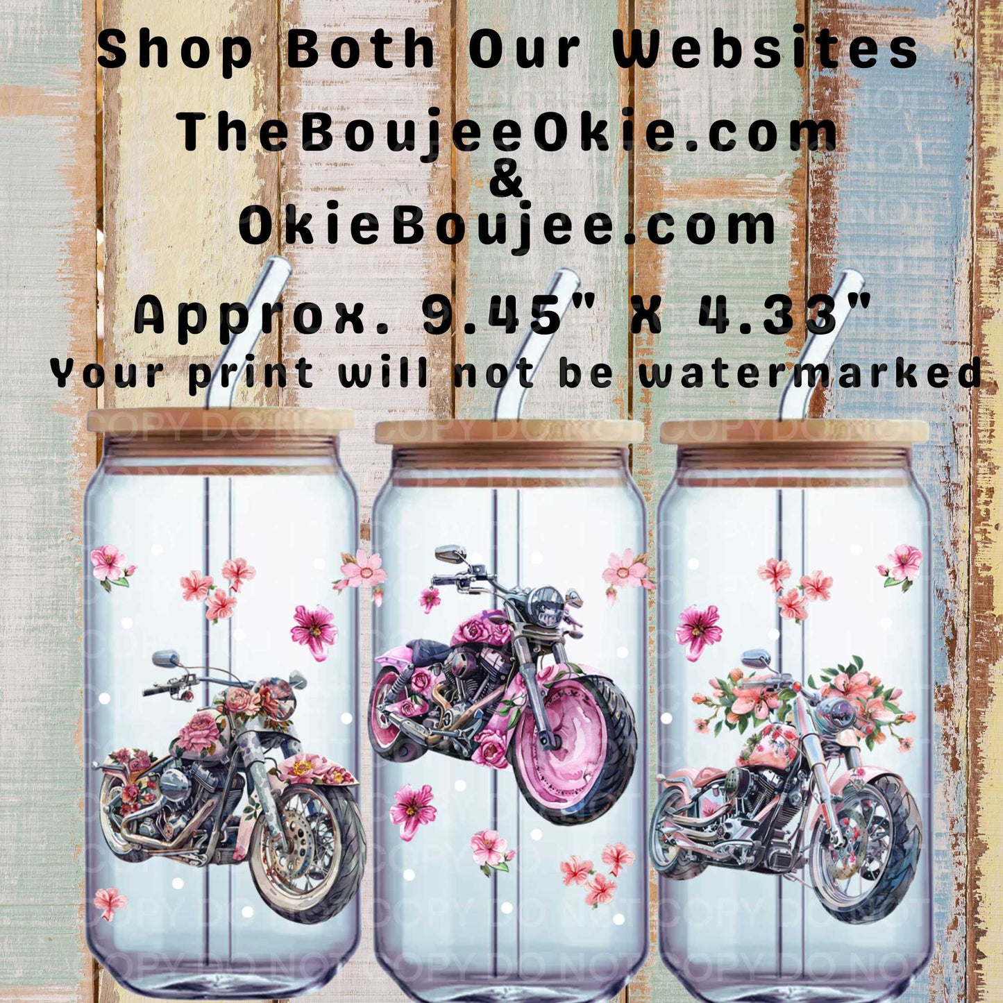 Floral Motorcycles Double Sided Uv Dtf Wrap