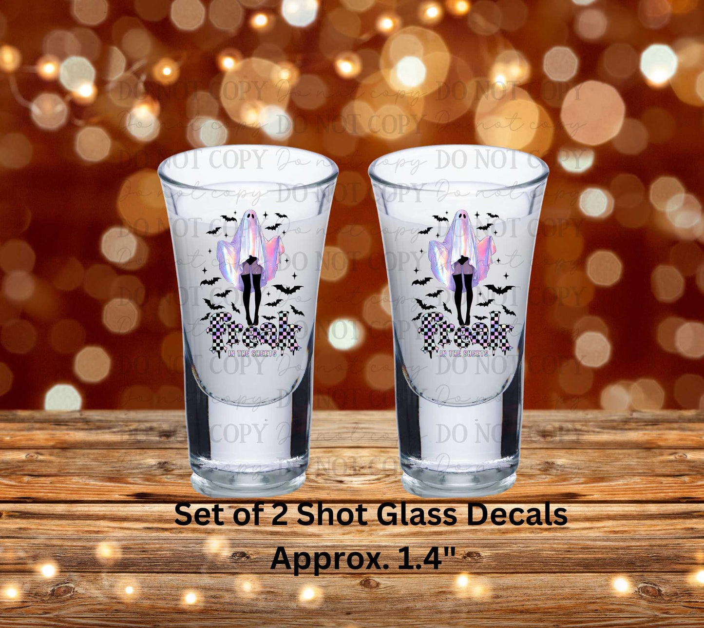 Freak In The Sheets Uv Dtf Decal Set of 2 Shot Glass Decal Double Sided