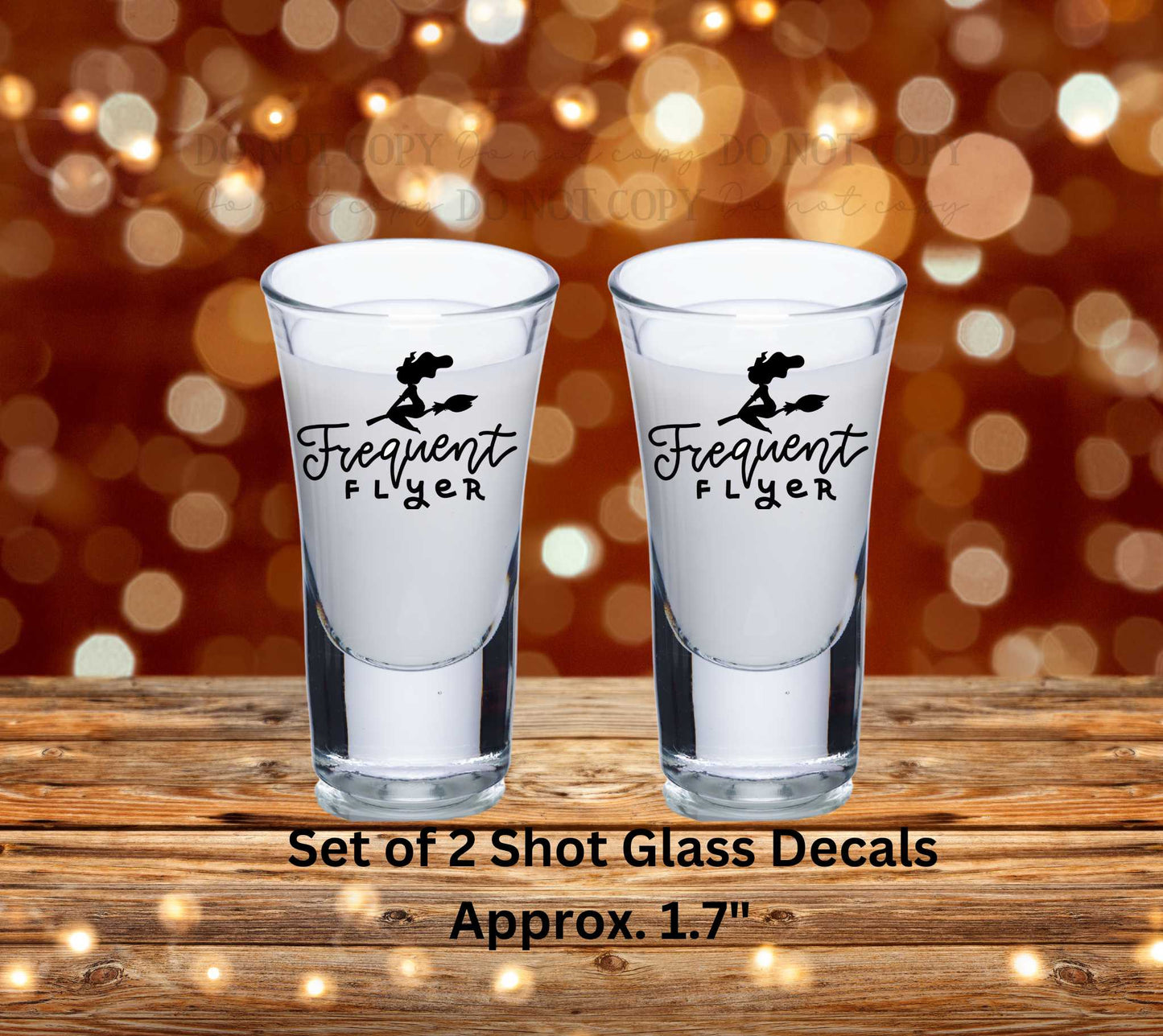 Broomstick Witch Frequent Flyer Uv Dtf Decal Set of 2 Shot Glass Decal Double Sided
