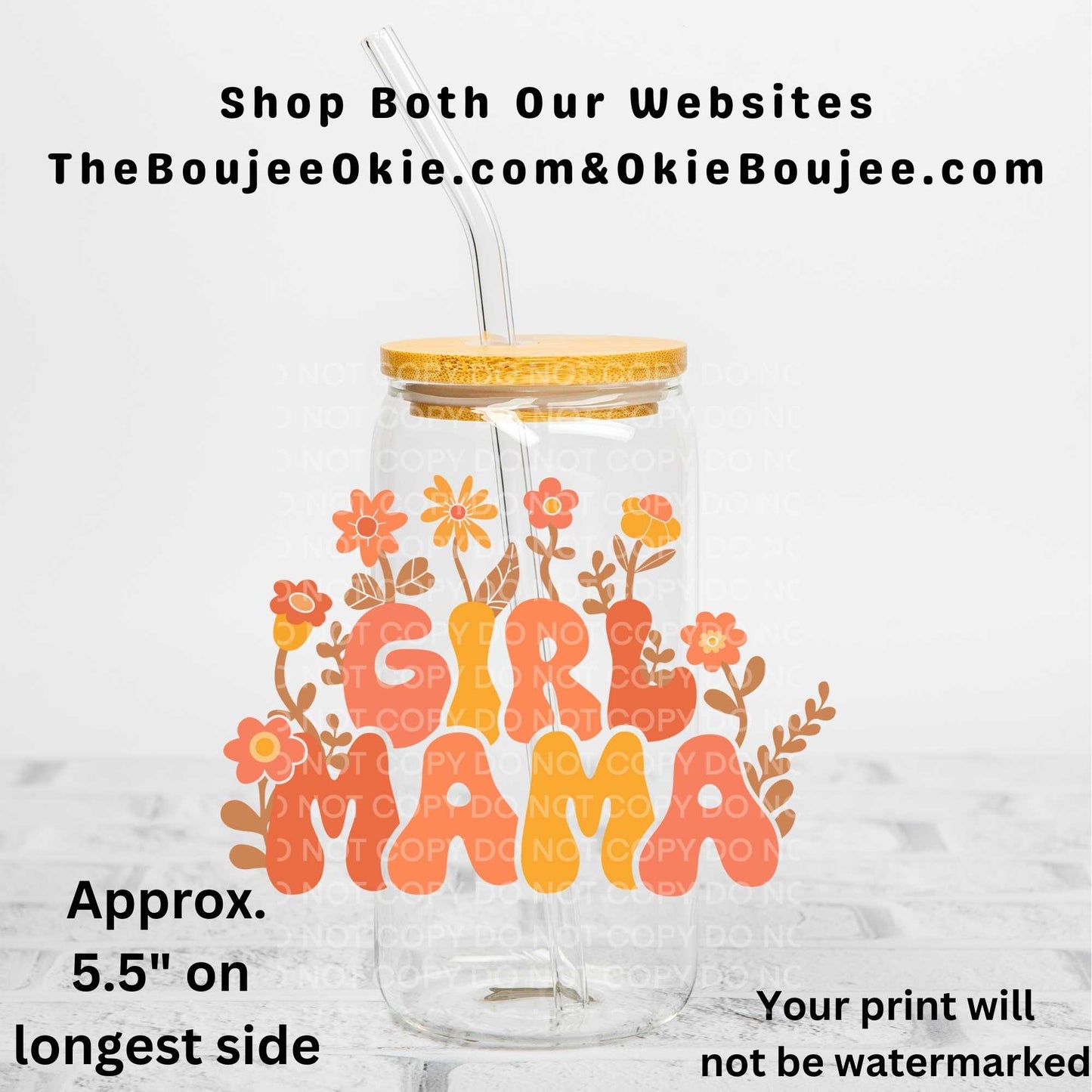 Girl Mama Large Orange Florals Uv Dtf Decal Double Sided