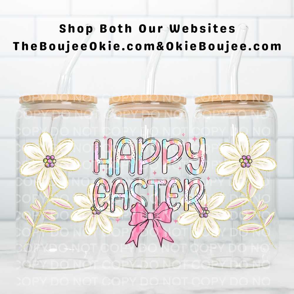 Happy Easter UV DTF Double-Sided Wrap – 16oz Glass Can & Tumbler Design