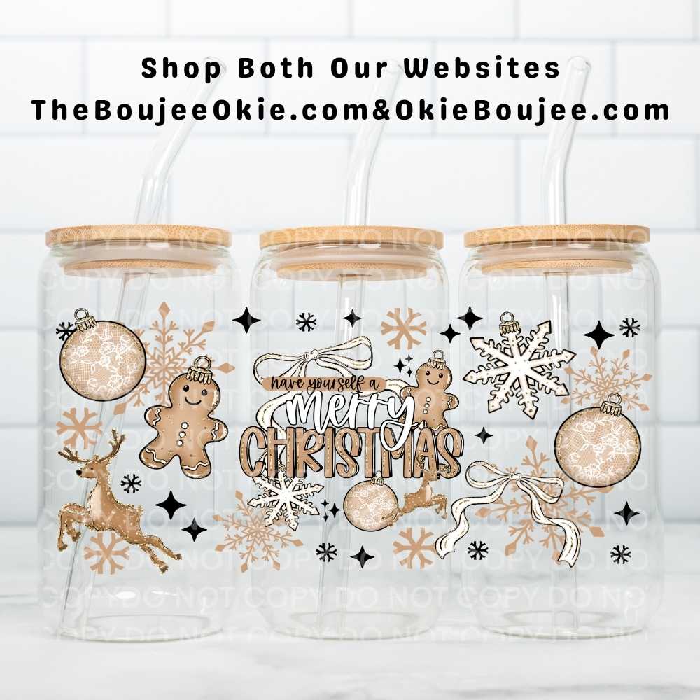 Have Yourself A Merry Christmas Gingerbread & Ornaments Uv Dtf Wrap