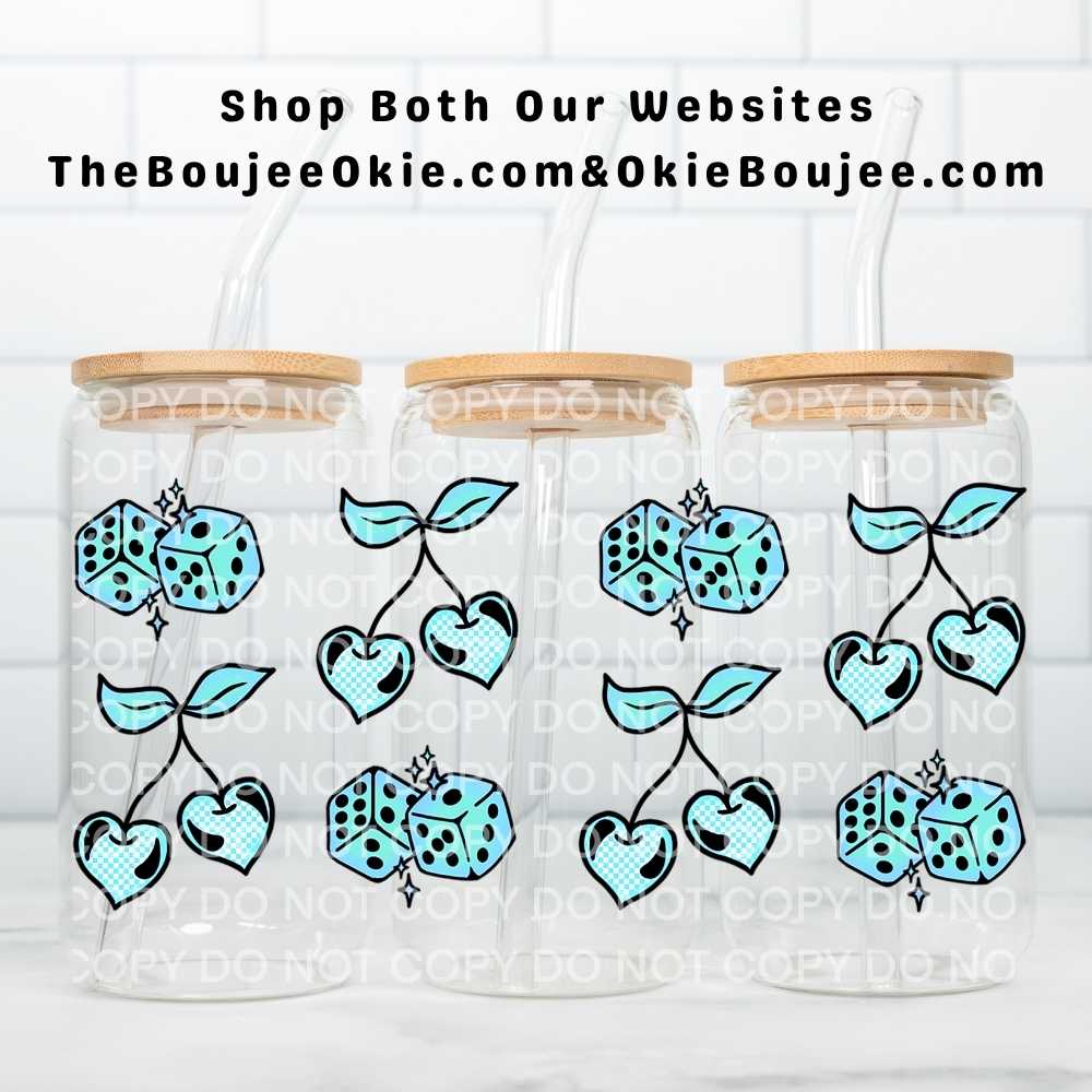 Turquoise Cherries & Dice Uv Dtf Wrap Double Sided
