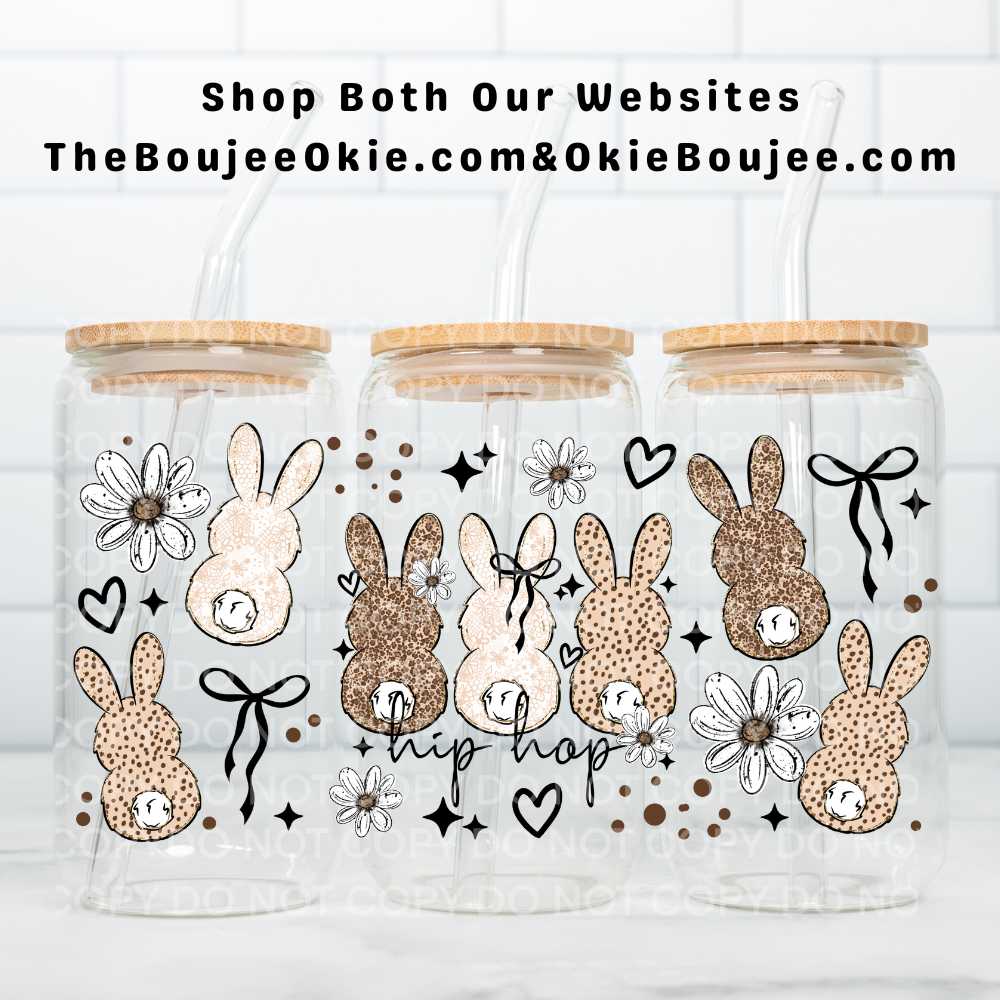 Hip Hop Easter Bunnies UV DTF Double-Sided Wrap – 16oz Glass Can & Tumbler Design