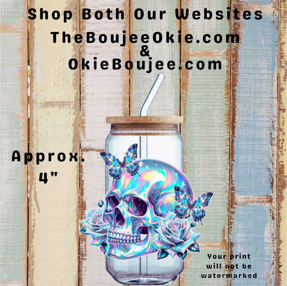 Skull Roses Butterflies Double-Sided UV DTF Decal