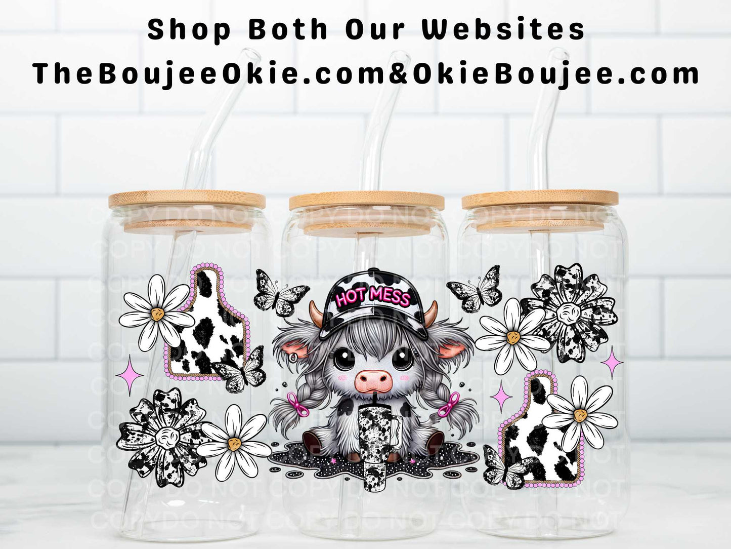 Hot Mess Girl HIghland Cow Uv Dtf Wrap Western Style