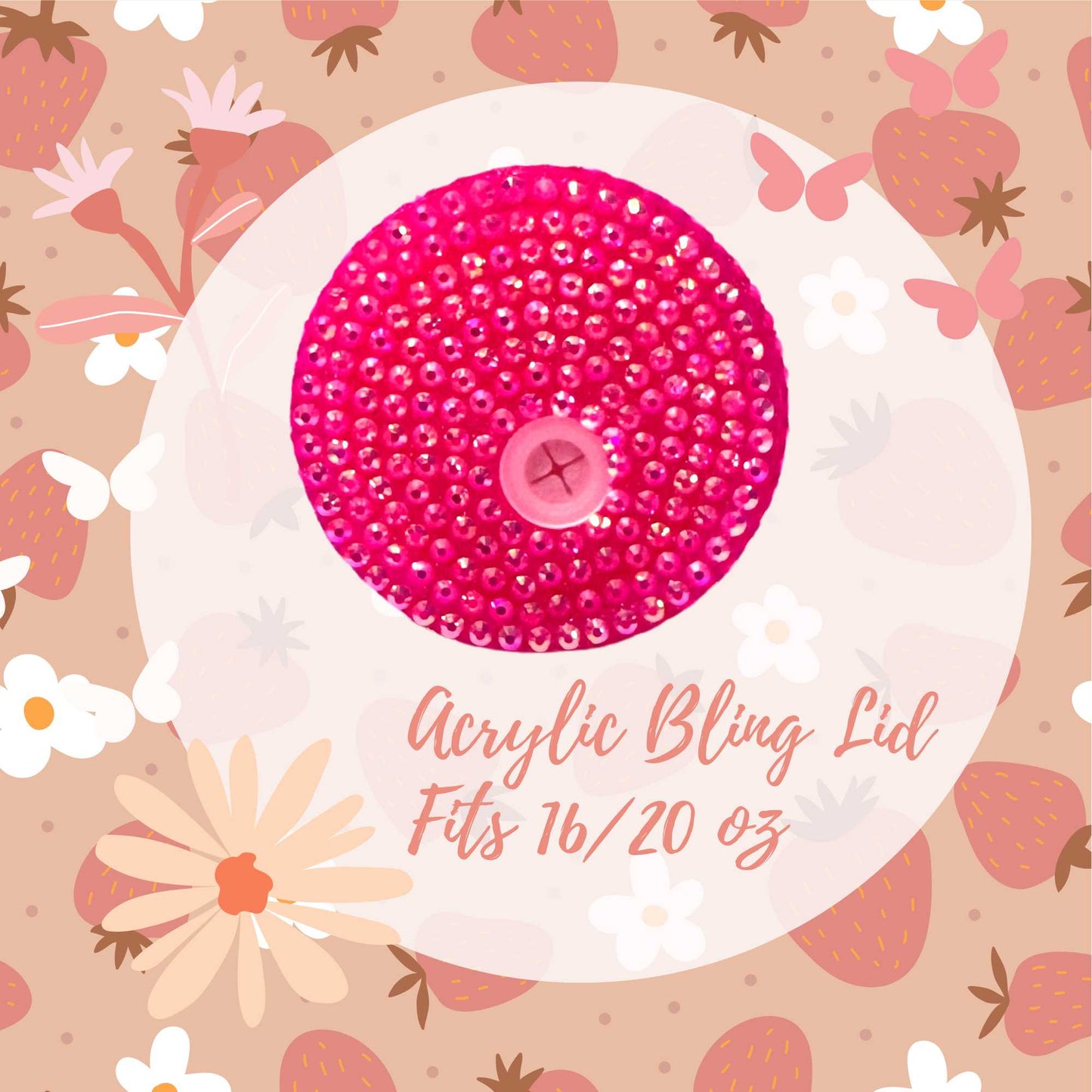 Hot Pink Acrylic Bling Lid For 16 and 20oz Beer Can Style Tumblers