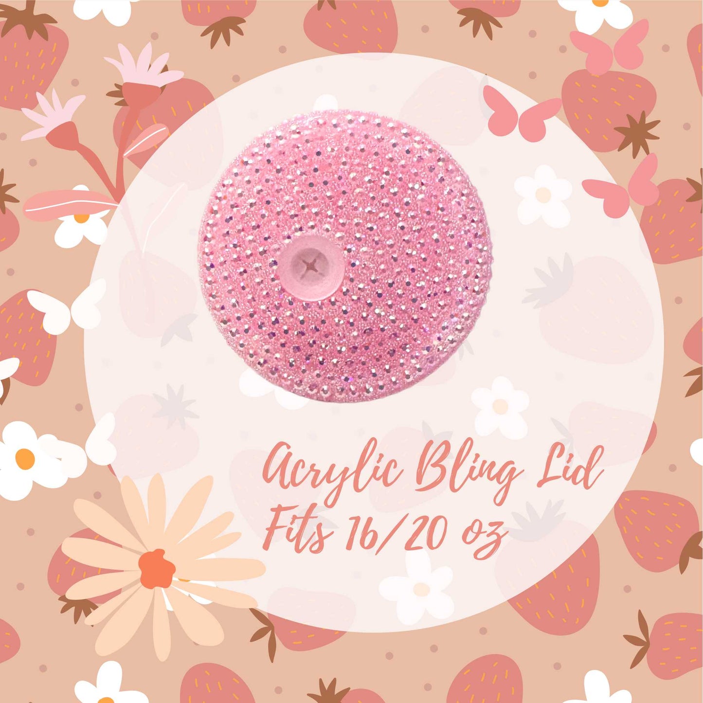 Light Pink Acrylic Bling Lid For 16 and 20oz Beer Can Style Tumblers