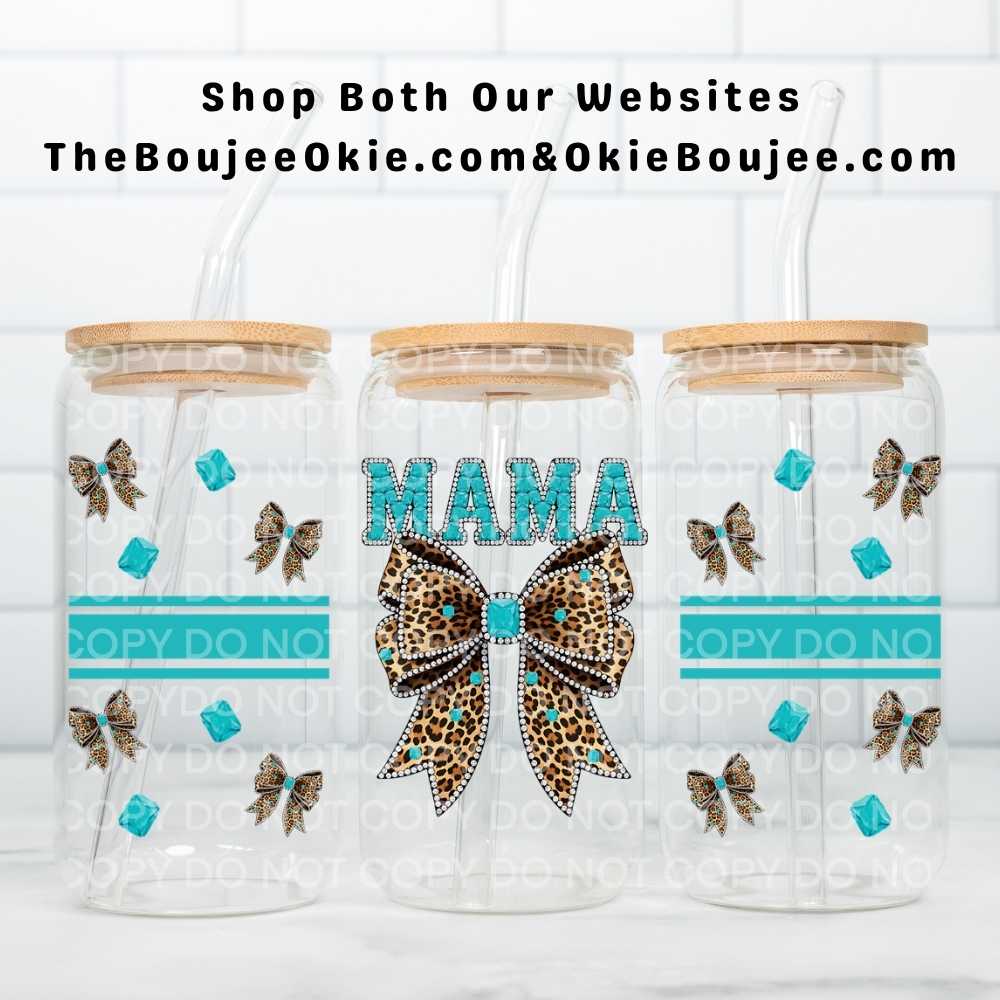 Mama Leopard Bow Uv Dtf Cup Wrap Double Sided