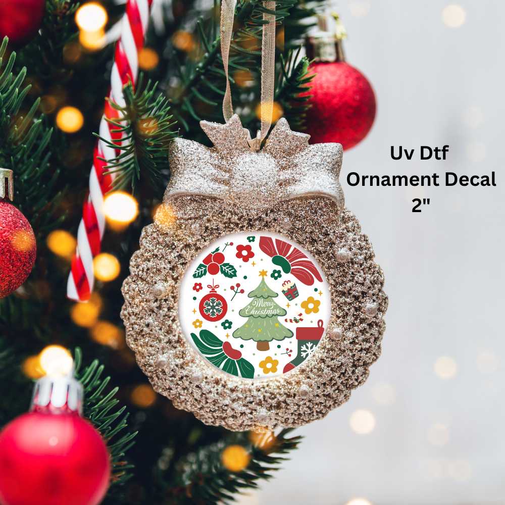 Traditional Merry Christmas Ornament or Magnet UV DTF Decal